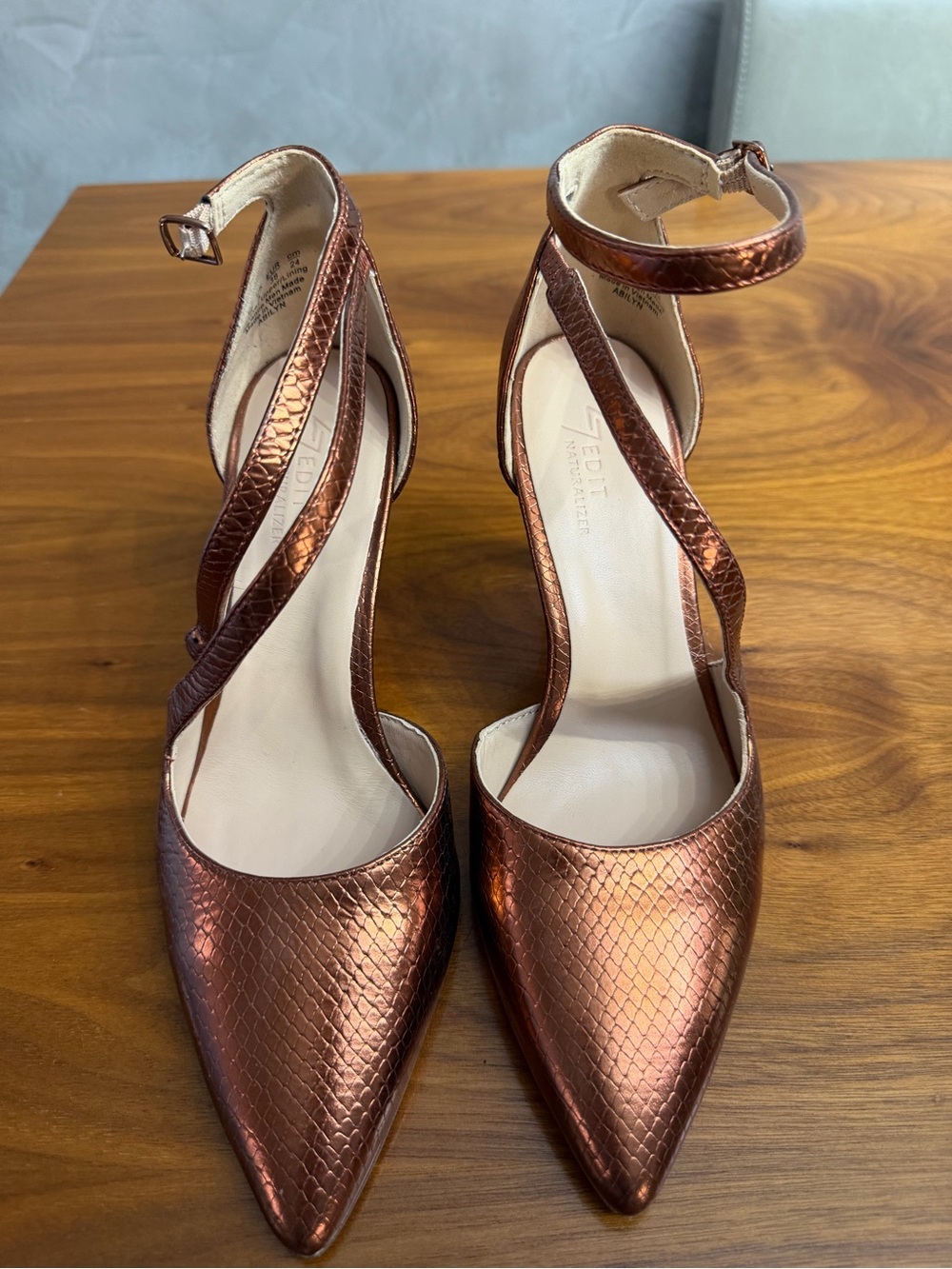 Naturalizer ,leather Metallic Bronze Pointed-Toe Ankle-Strap Pumps - Women